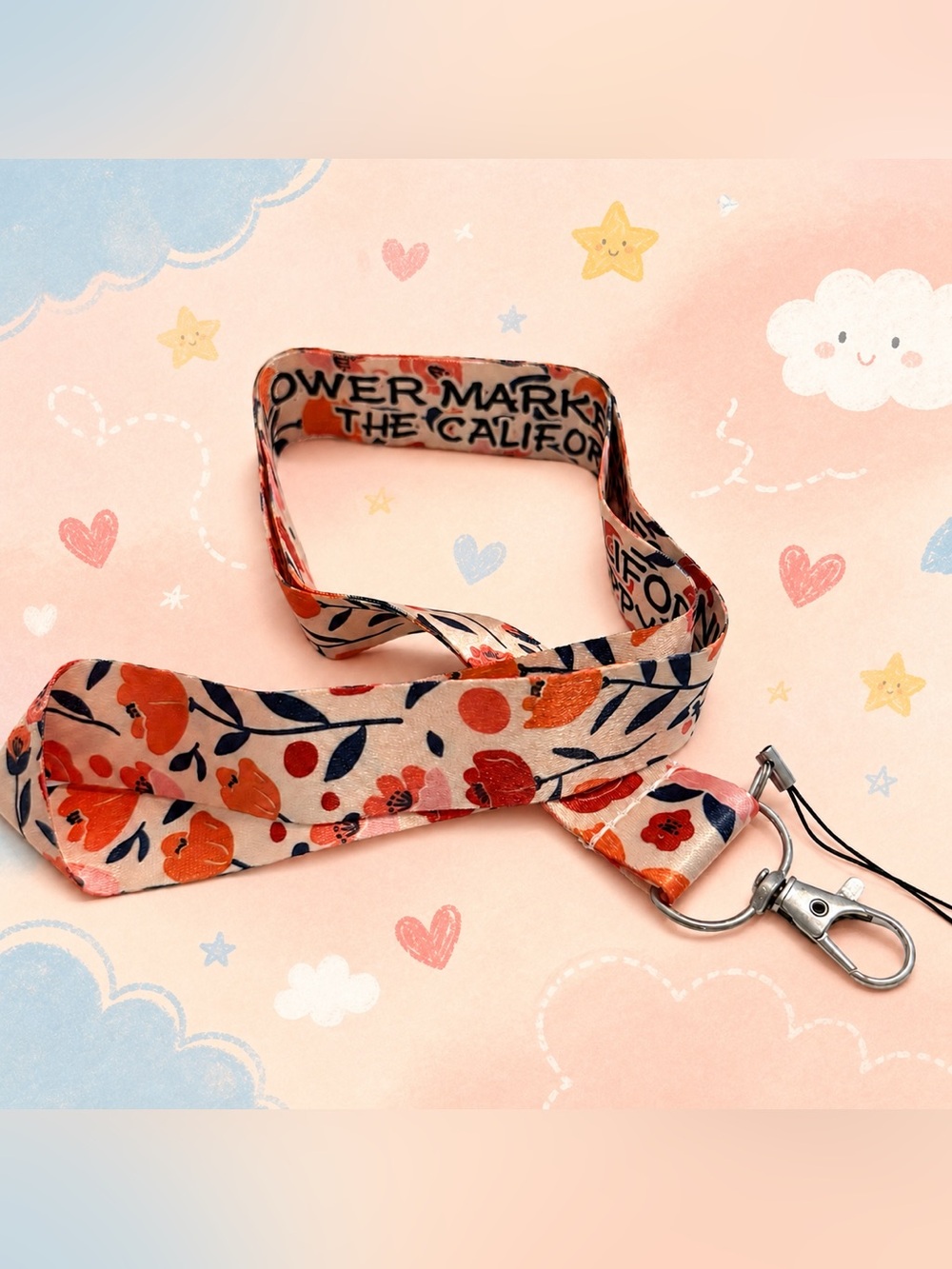 30” 🆕 Peach Floral Lanyard ID Badge Holder Keychain Phone Strap